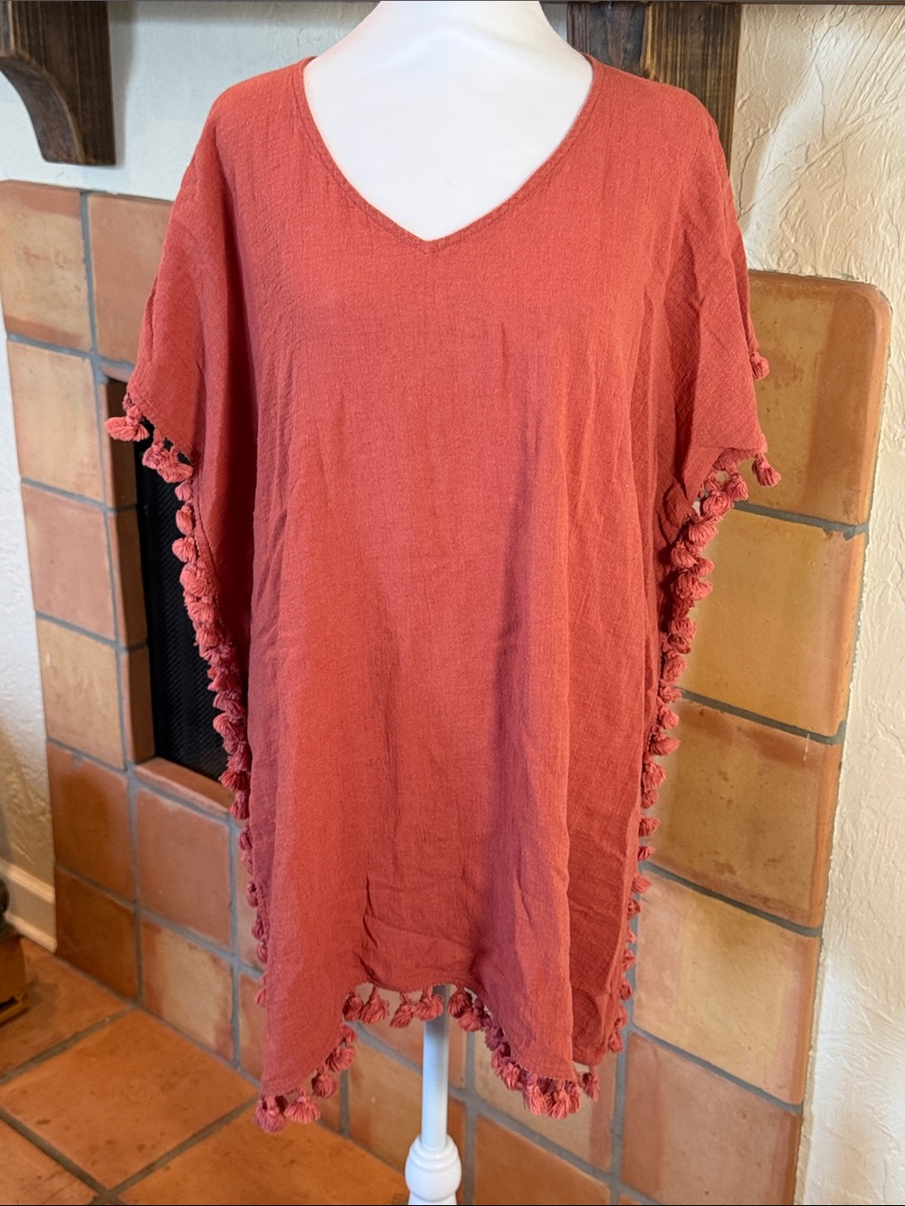 Pomander Place Rust Ramie Poncho Swimsuit Coverup, size XS/S